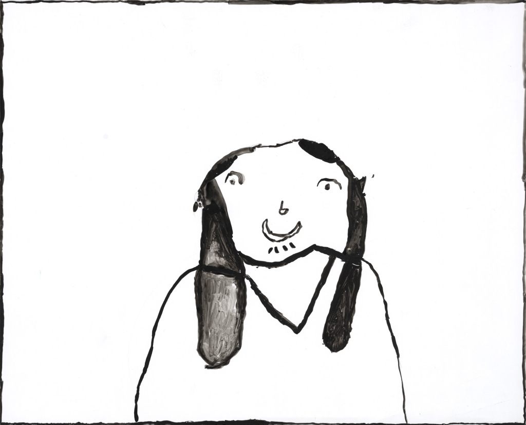 A simple outline painting of a young woman with long hair, surrounded by white space.